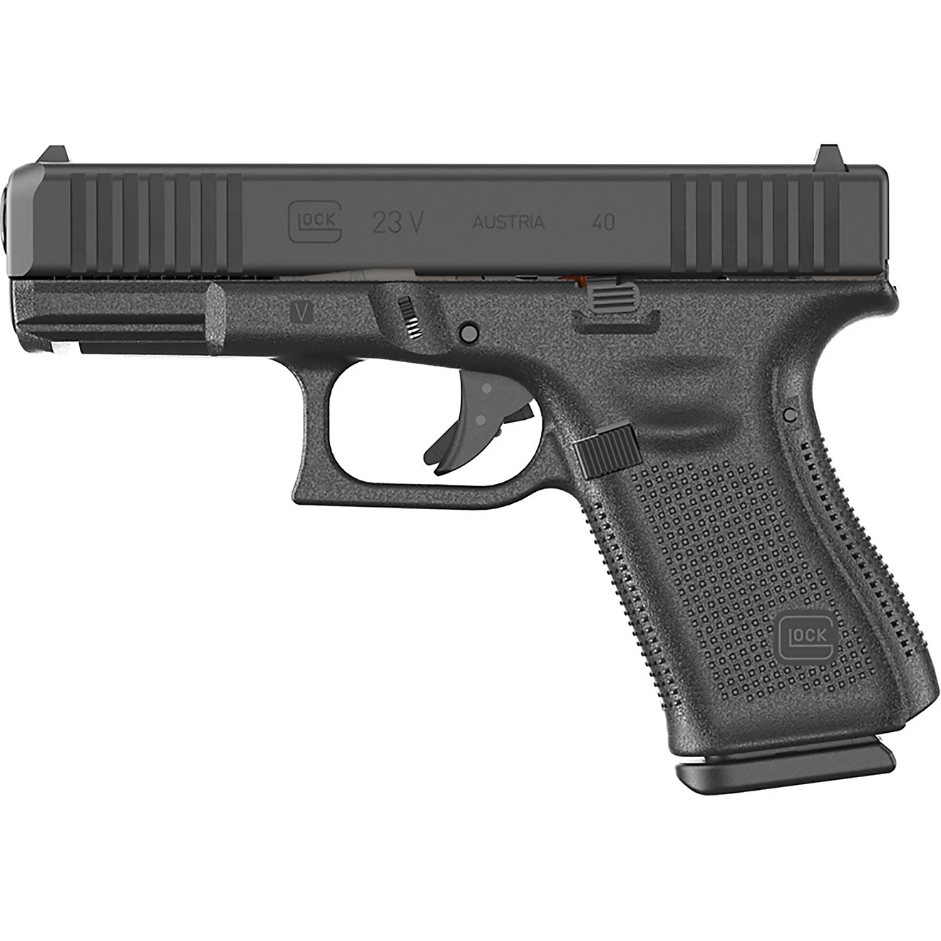 Glock 23 V 40 SW compact pistol standard black polymer frame profile