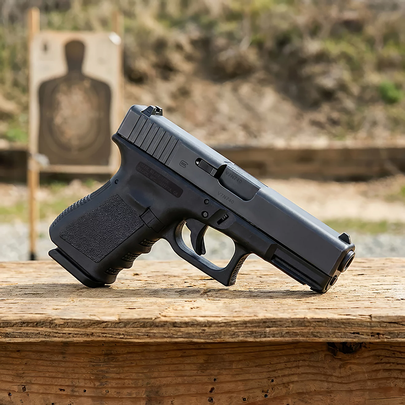 Glock 23 V black slide with factory front serrations and nDLC finish