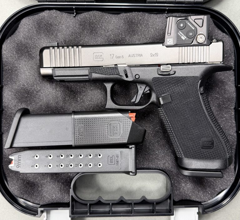 Glock 45 Gen6 optics ready slide cut detailing curved front serrations